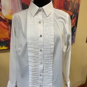 🌷PRICE DROP!!🌷TALBOTS WRINKLE RESISTANT PLEATED WHITE RHINESTONE BUTTONS 12WP